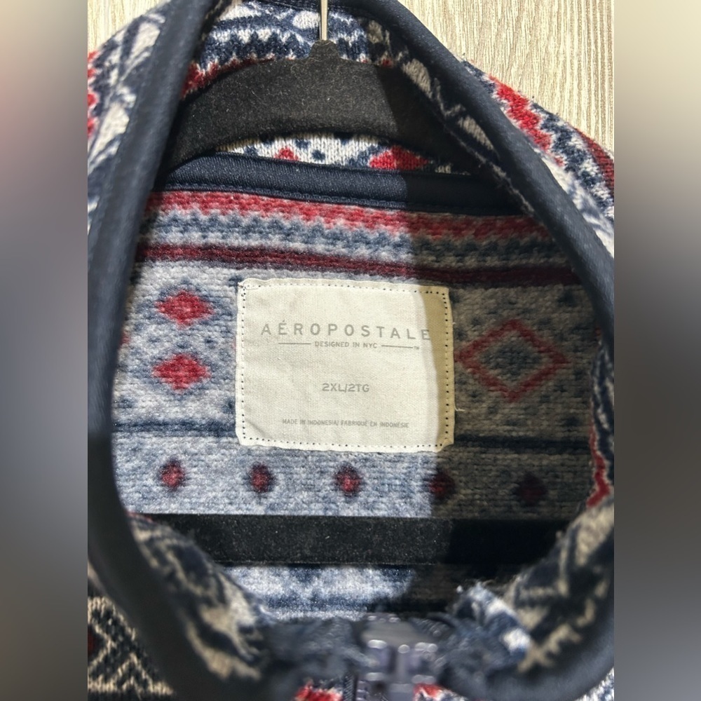 American Eagle Men’s Quarter Zip Sweater Fleece Blue Red Gray 2XL - Picture 6 of 12